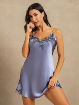 [الأزرق الصلب] SilkSilky-SA Sleeveless V Neck باس النوم 001