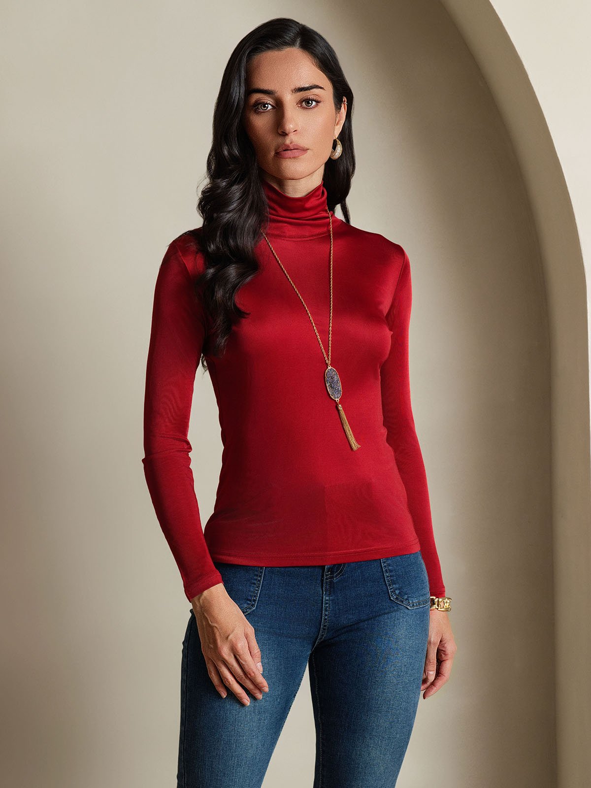 [خمر] SilkSilky-SA الأكمام الطويلة ياقة مدورة تي شيرت نسائية 003