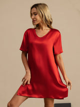 [خمر] SilkSilky-SA Half Sleeve V Neck باس النوم 003
