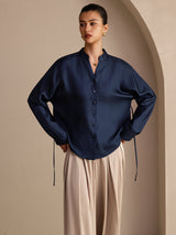 [أزرق غامق] SilkSilky-SA Long Sleeve Split بلوزات نسائية 001