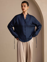 [أزرق غامق] SilkSilky-SA Long Sleeve Split بلوزات نسائية 001