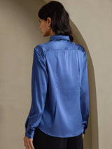 [أزرق بترولي حقيقي] SilkSilky-SA Long Sleeve Lapel Collar بلايز نسائية 002