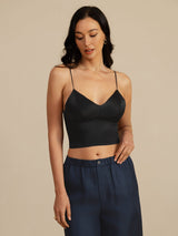 [أسود] SilkSilky-SA Spaghetti Strap V Neck كامي 003