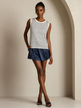 [شريط أبيض] SilkSilky-SA Sleeveless Round Neck كامي 007