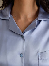 [الأزرق الصلب] SilkSilky-SA Long Sleeve Lapel Collar طقم بيجامة نسائي 004