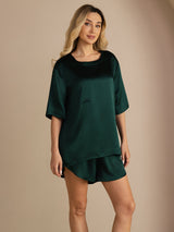 [أخضر غامق] SilkSilky-SA Short Sleeve Round Neck طقم بيجامة نسائي 003