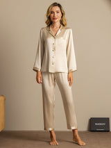 [شامبانيا] SilkSilky-SA Long Sleeve Lapel Collar طقم بيجامة نسائي 001