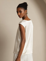 [أبيض] SilkSilky-SA Cap Sleeve Round Neck تي شيرت نسائية 005