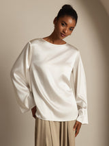 [أبيض] SilkSilky-SA Long Sleeve Boat Neck بلوزة 001