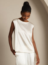 [أبيض] SilkSilky-SA Cap Sleeve Round Neck تي شيرت نسائية 007