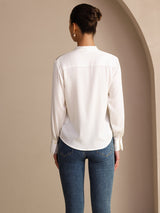 [أبيض] SilkSilky-SA Long Sleeve Tie Neck بلوزات نسائية 002