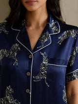 [حمار وحشي كحلي] SilkSilky-SA Short Sleeve Lapel Collar طقم بيجامة نسائي 004