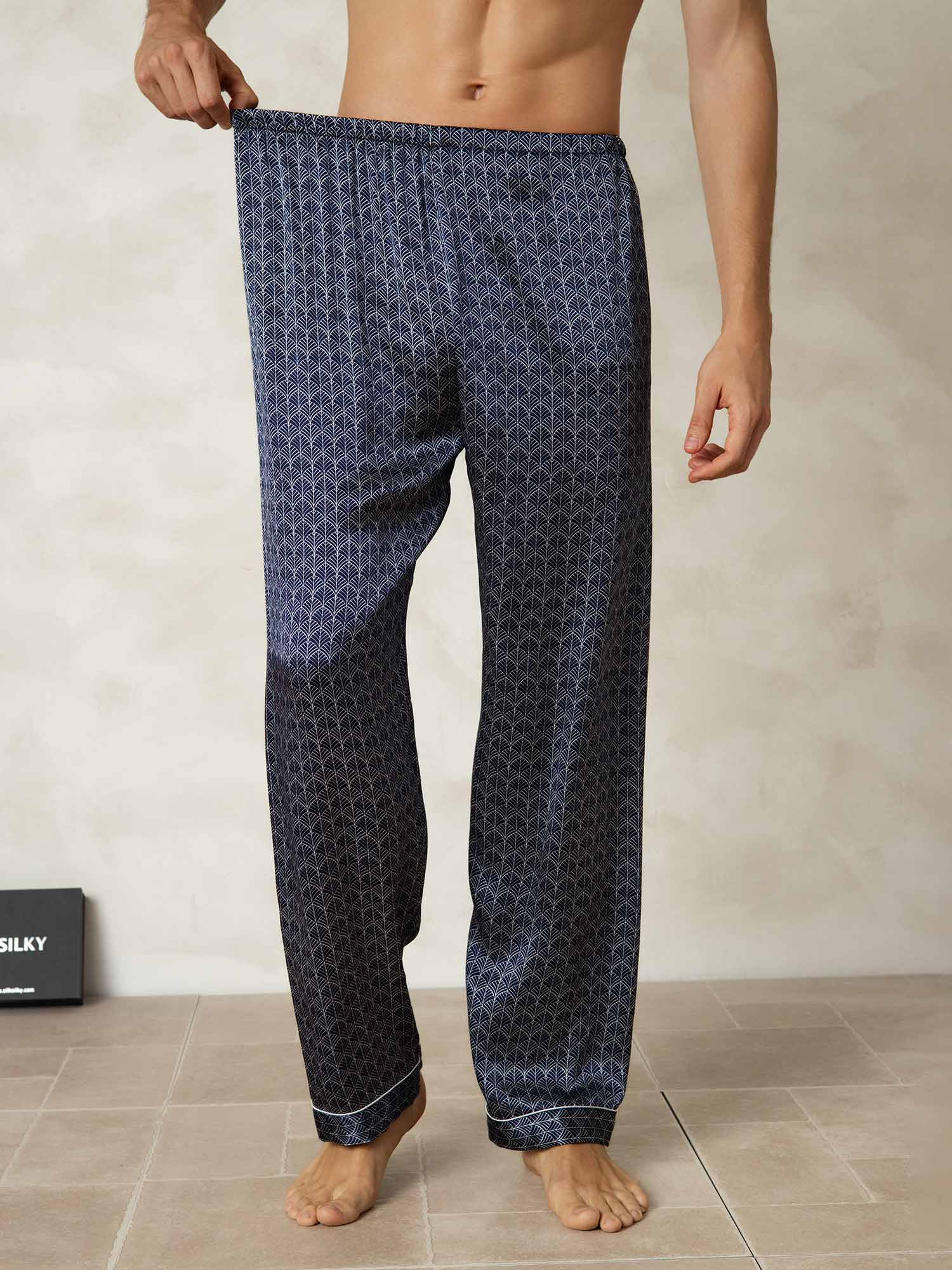 [جنكو كحلي] SilkSilky-SA الحرير الخالص Mens Sleep Bottoms 003
