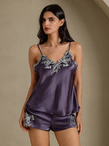[رمادي أرجواني] SilkSilky-SA Sleeveless V Neck مجموعة قميص قصير 001