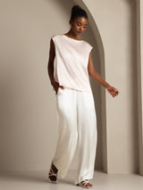 [لون القرنفل] SilkSilky-SA Cap Sleeve Round Neck تي شيرت نسائية 004