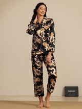 [التنين الأسود] SilkSilky-SA Long Sleeve Lapel Collar طقم بيجامة نسائي 008
