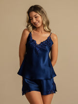 [أزرق غامق] SilkSilky-SA Sleeveless V Neck مجموعة قميص قصير 001