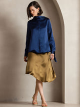 [أزرق غامق] SilkSilky-SA Long Sleeve High Neck بلوزة 003