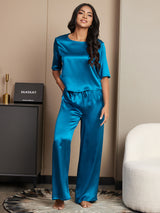 [المياه الخضراء] SilkSilky-SA Half Sleeve Round Neck طقم بيجامة نسائي 004