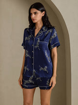 [حمار وحشي كحلي] SilkSilky-SA Short Sleeve Lapel Collar طقم بيجامة نسائي 003