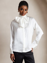 [أبيض] SilkSilky-SA Long Sleeve High Neck بلوزة 003