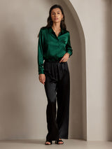 [أخضر غامق] SilkSilky-SA Long Sleeve Lapel Collar بلايز نسائية 005