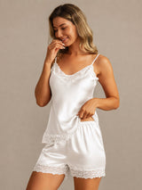 [أبيض] SilkSilky-SA Sleeveless V Neck مجموعة قميص قصير 003