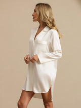 [أبيض] SilkSilky-SA Long Sleeve Lapel Collar باس النوم 005