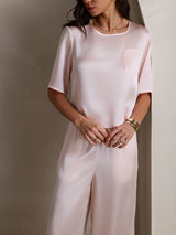 [لون القرنفل] SilkSilky-SA Half Sleeve Round Neck طقم بيجامة نسائي 007