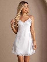 [أبيض] SilkSilky-SA Sleeveless V Neck باس النوم 005