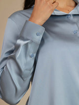 [أزرق رمادي] SilkSilky-SA Long Sleeve Lapel Collar بلايز نسائية 004