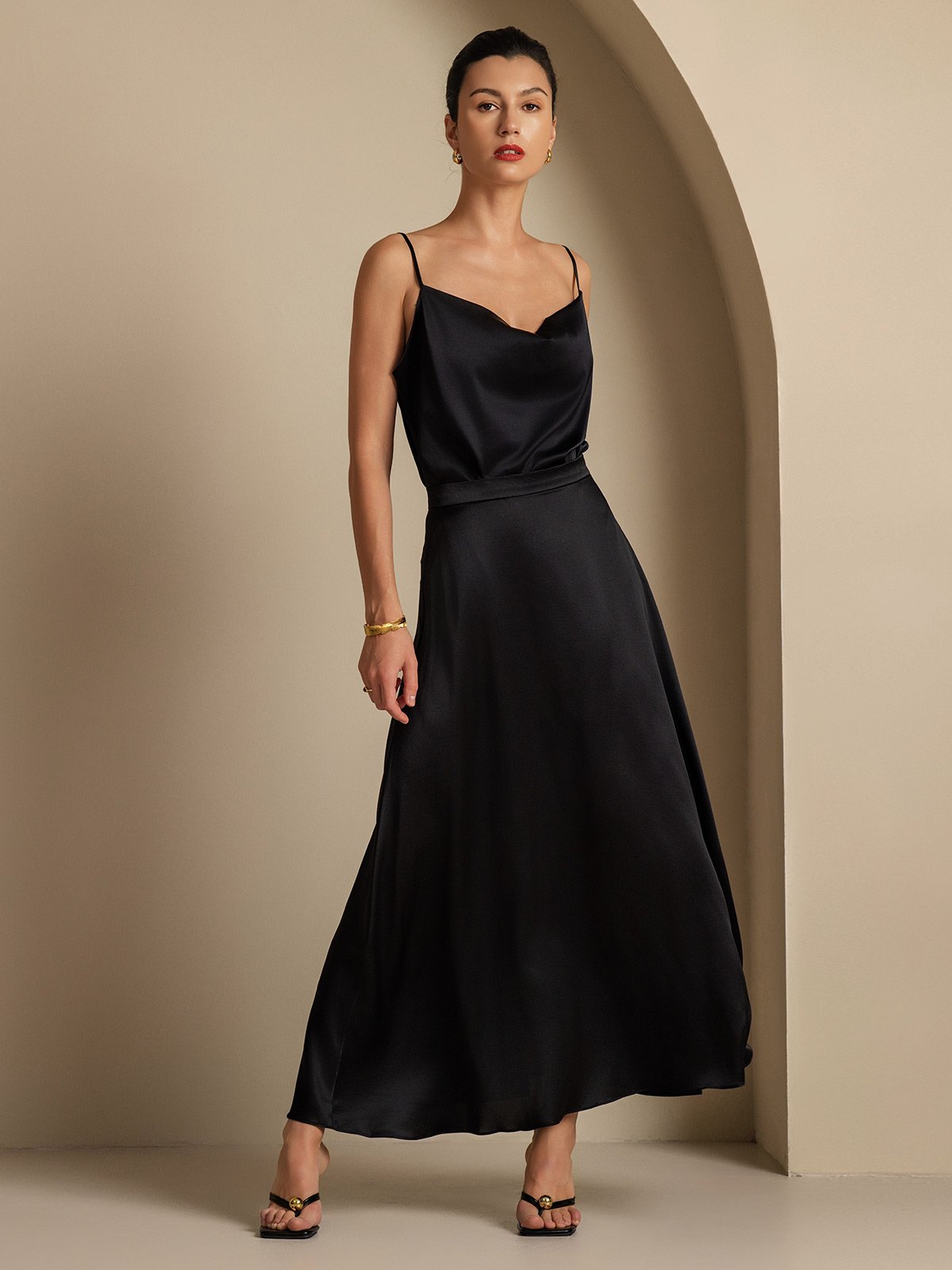 [أسود] SilkSilky-SA 19Momme الحرير Skirt 004,