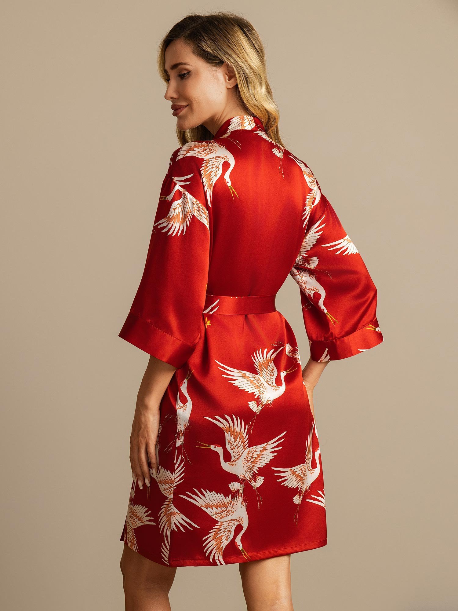 [احمرغامق] SilkSilky-SA 19Momme الحرير الخالص Wrap رداء حمام نسائي 002