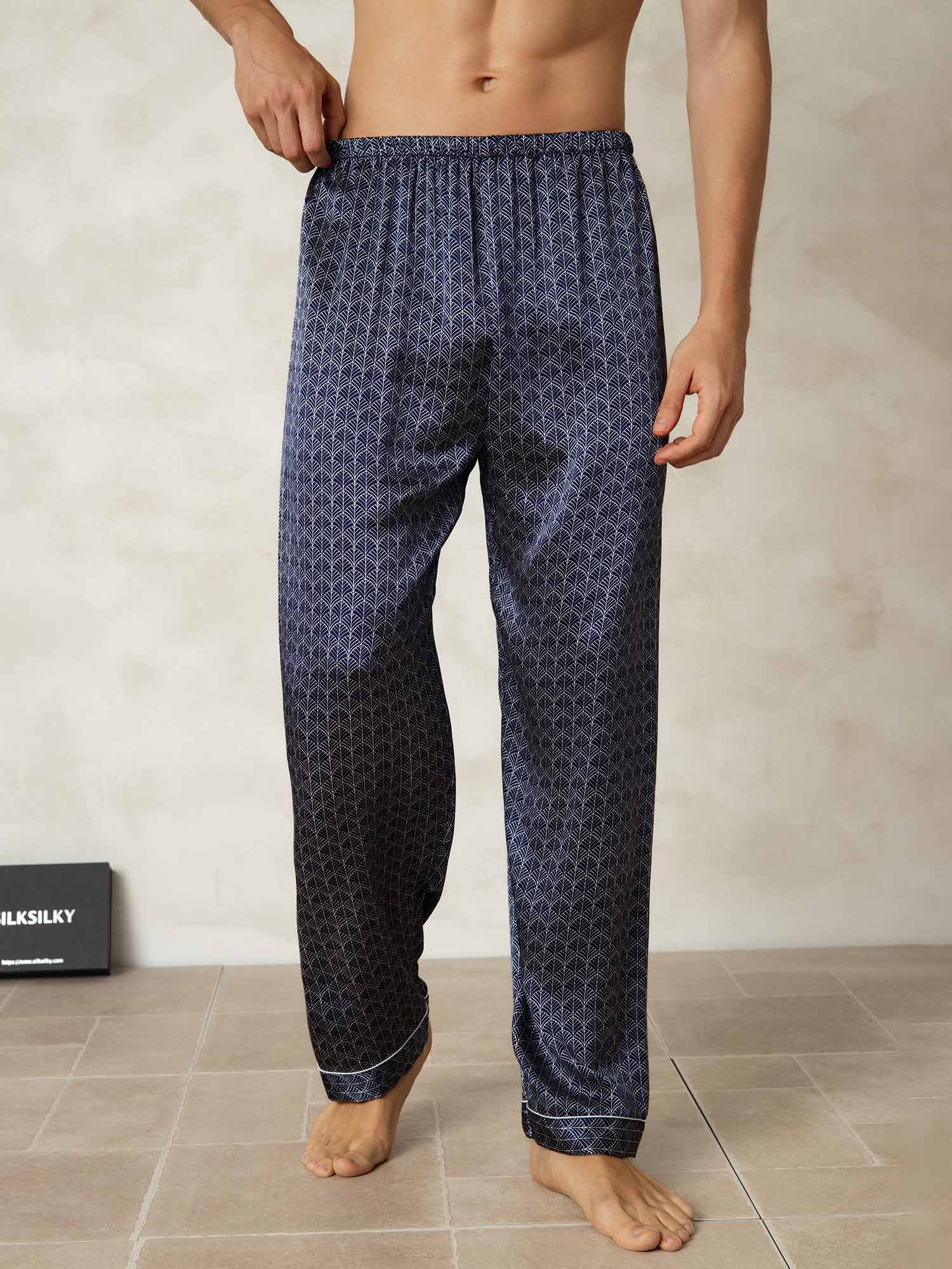 [جنكو كحلي] SilkSilky-SA الحرير الخالص Mens Sleep Bottoms 001