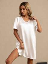 [أبيض] SilkSilky-SA Half Sleeve V Neck باس النوم 003