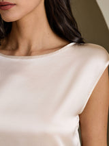 [اللون البيج] SilkSilky-SA Cap Sleeve Round Neck تي شيرت نسائية 004
