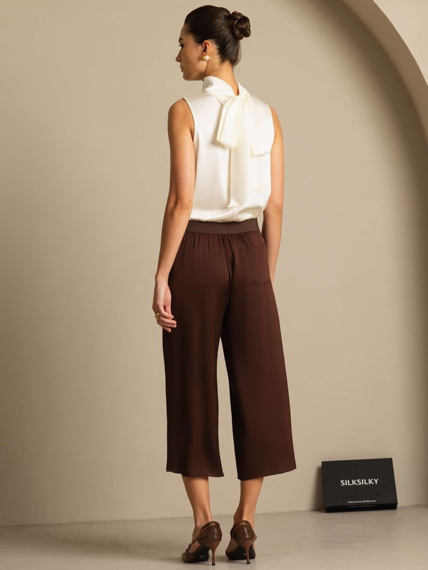 [عاج] SilkSilky-SA 19Momme الحرير تعادل الرقبة بلوزة 009