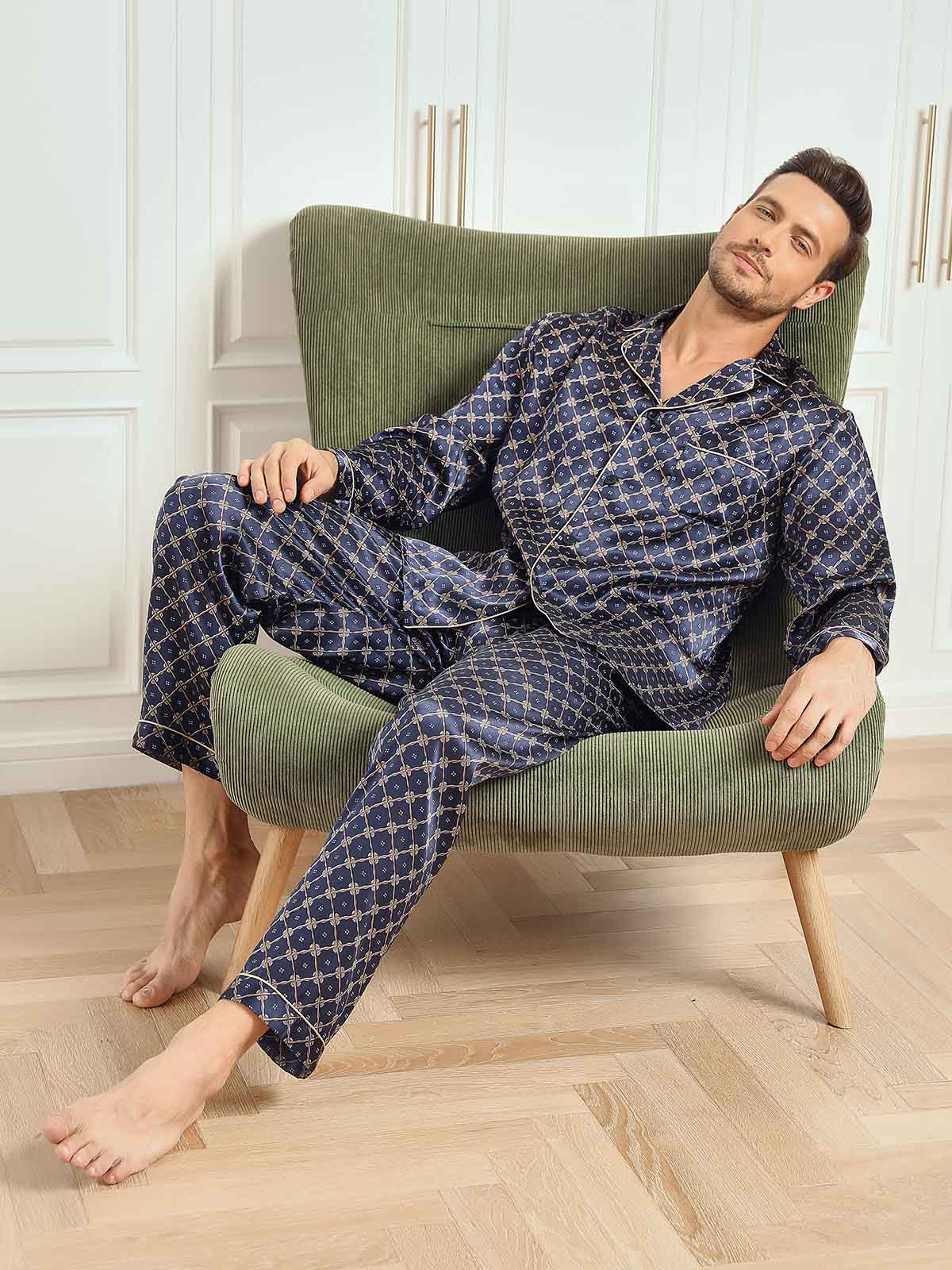 [سلسلة كحلي] SilkSilky-SA 19Momme الحرير الخالص Mens Pajamas 007