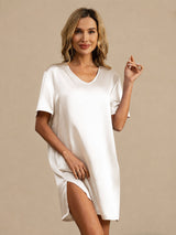 [أبيض] SilkSilky-SA Half Sleeve V Neck باس النوم 001