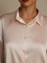 [وردي فاتح] SilkSilky-SA Long Sleeve Lapel Collar بلايز نسائية 003