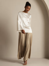 [أبيض] SilkSilky-SA Long Sleeve Boat Neck بلوزات نسائية 008