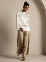 [أبيض] SilkSilky-SA Long Sleeve Boat Neck بلوزة 008