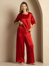 [خمر] SilkSilky-SA Half Sleeve Round Neck طقم بيجامة نسائي 007