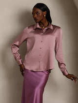 [الوردي الأرجواني] SilkSilky-SA Long Sleeve Lapel Collar بلايز نسائية 004
