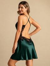 [أخضر زمردي] SilkSilky-SA Sleeveless V Neck باس النوم 002