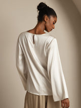 [أبيض] SilkSilky-SA Long Sleeve Boat Neck بلوزة 002