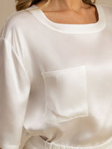 [أبيض] SilkSilky-SA Short Sleeve Round Neck طقم بيجامة نسائي 004