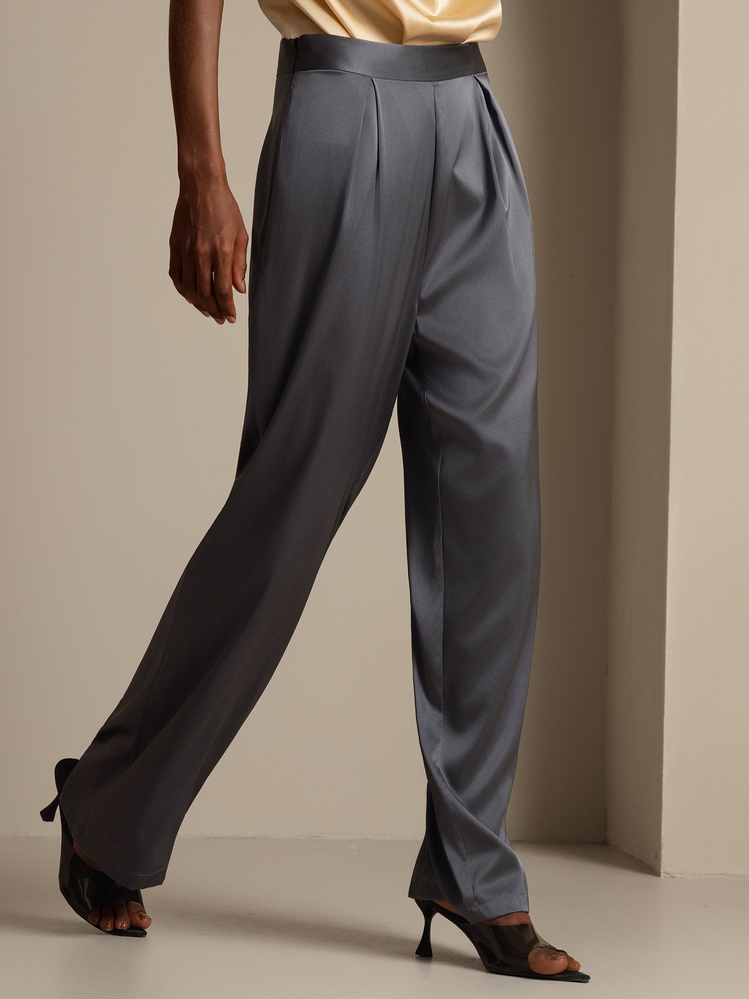 [الرمادي الداكن] SilkSilky-SA 19Momme الحرير Womens Pants 006,