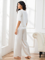 [أبيض] SilkSilky-SA Half Sleeve Round Neck طقم بيجامة نسائي 002