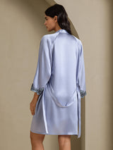 [الأزرق الصلب] SilkSilky-SA 3/4 Sleeve V Neck رداء الحمام وقميص النوم 002